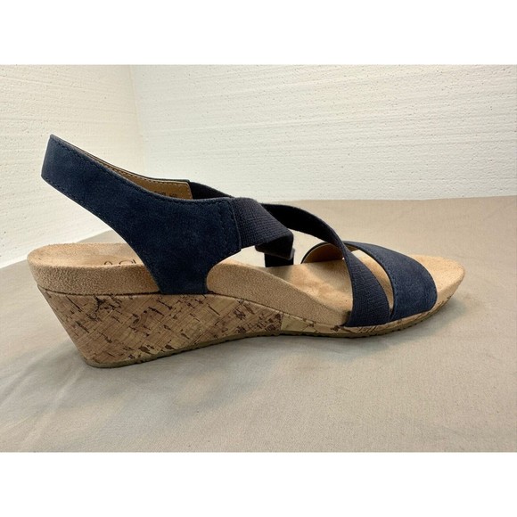 Life Stride Soft System Flex Blue Suede Strappy Sandals Cork Wedge Women's 8 W - Picture 4 of 13